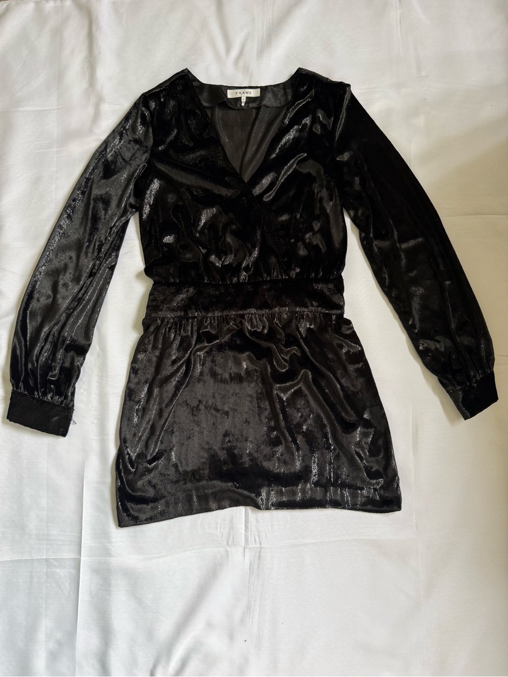 Frame Denim Shimmery Black Velvet Mini Dress